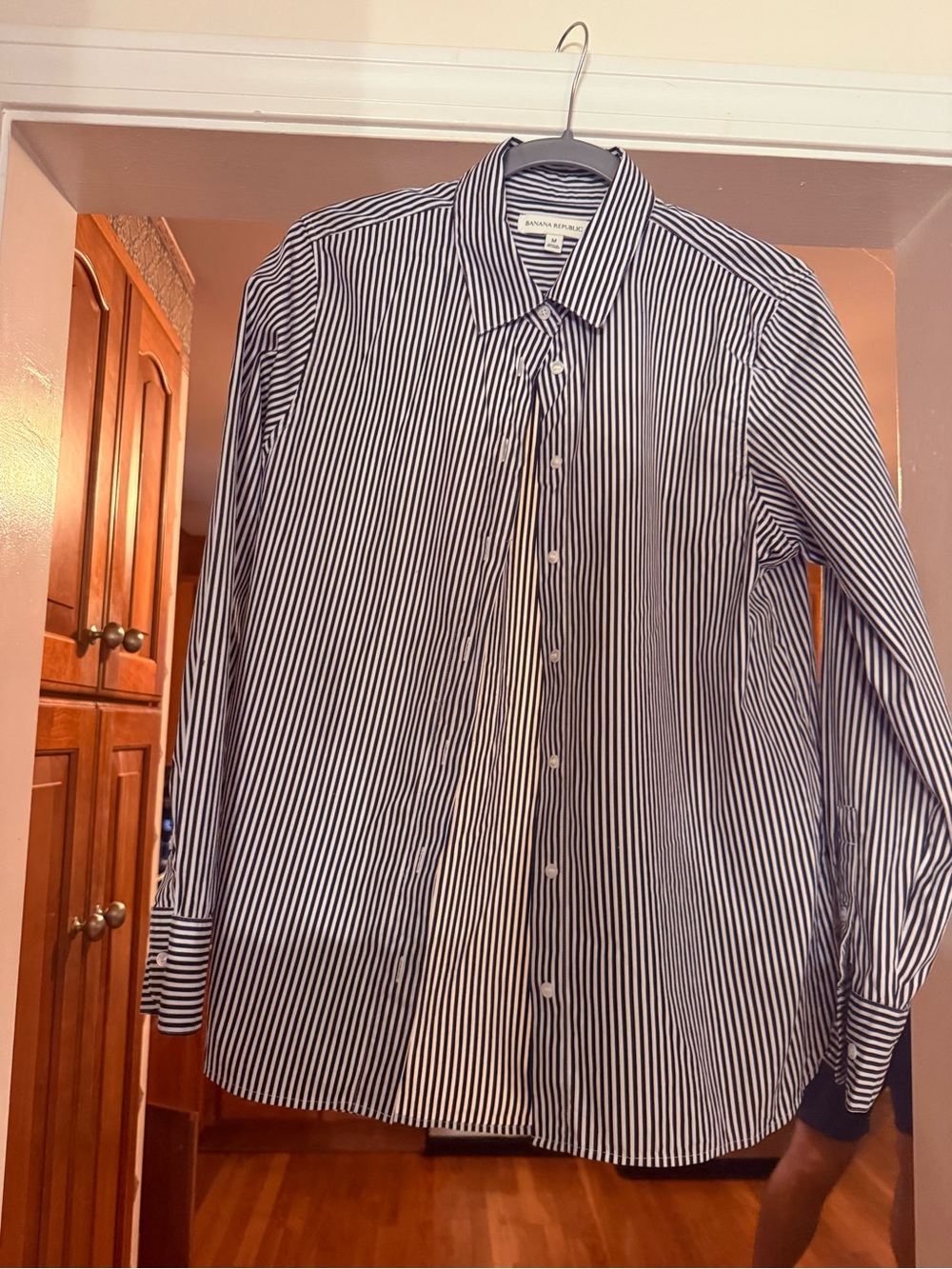 Banana Republic black and White Vertical Stripe Button-Down Shirt